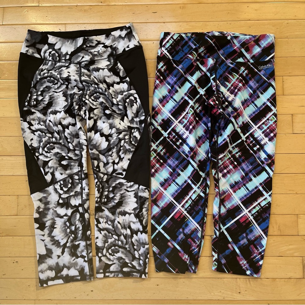 Calvin Klein Performance lot of 2 Leggings Size M Capri Gym Workout Quick Dry